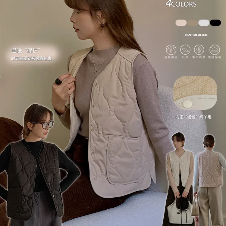 短款保暖秋冬透气V领春秋冬马夹纯色宽松轻盈加厚