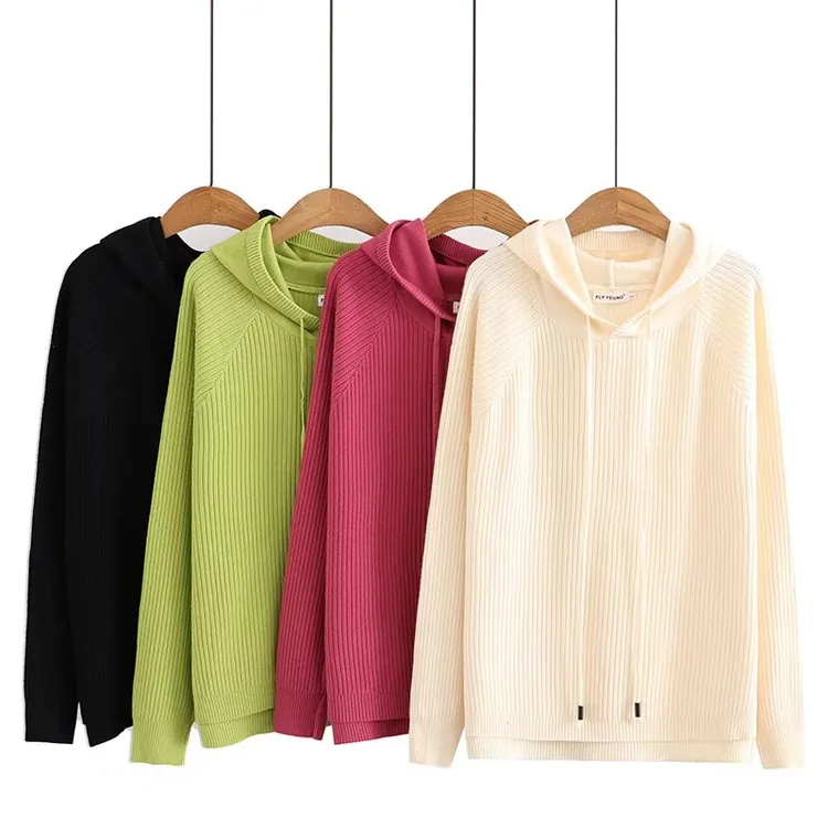 卡洛町大码女装冬季新款百搭连帽针织百搭毛衣针织衫5020