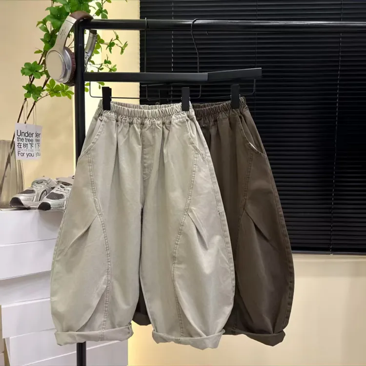 初秋纯棉新款儿童休闲裤2025儿童长裤弯刀微阔宽松直筒裤D