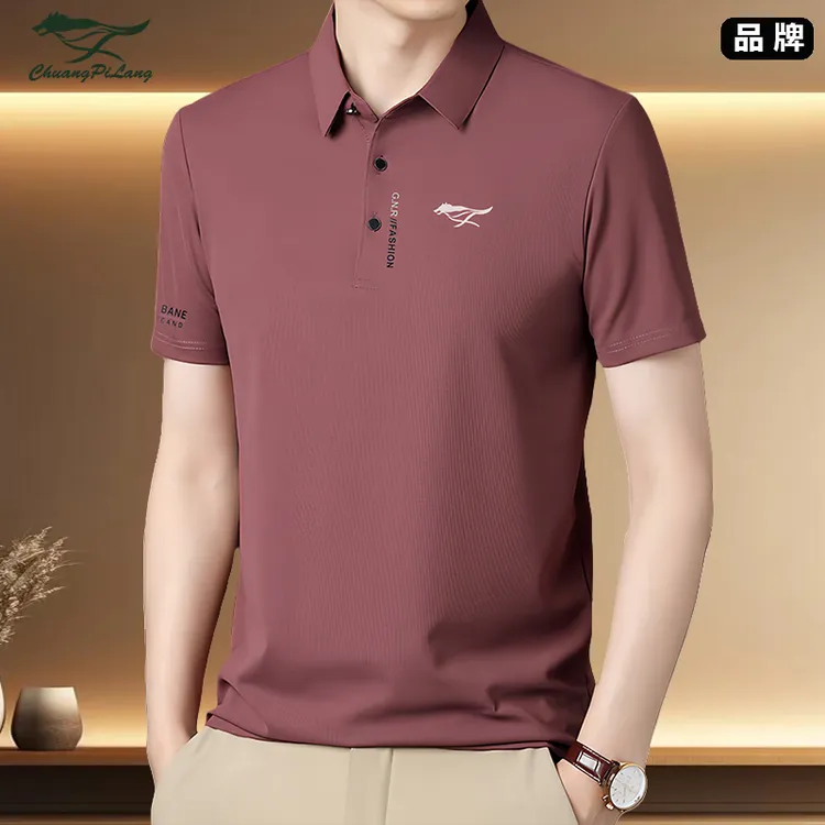 品牌男士高档薄款纯色短袖夏季常规纽扣Polo衫t恤运动美式山系