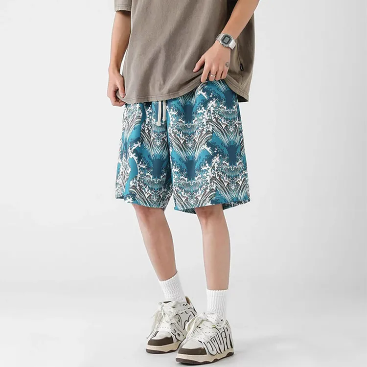 仓石一树夏季青年薄款五分裤宽松复古沙滩裤休闲百搭直筒潮流短裤