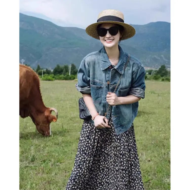 2030#早春秋季小个子短款牛仔外套女新款时尚宽松小香风夹克上衣