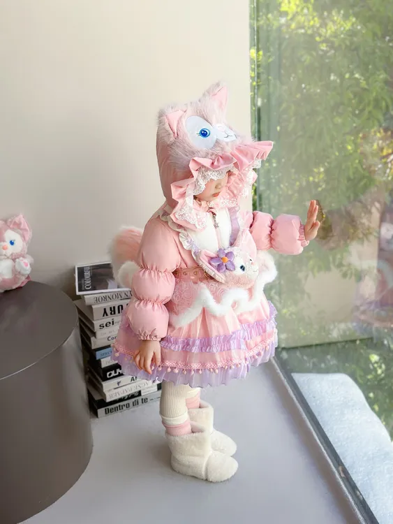 女童羽绒服冬装2025新款儿童加厚保暖连帽迪士尼洛丽塔公主裙外套