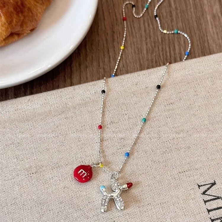 铜合金项链 多巴胺滴油m豆小狗气球吊坠项链小众设计女款可爱