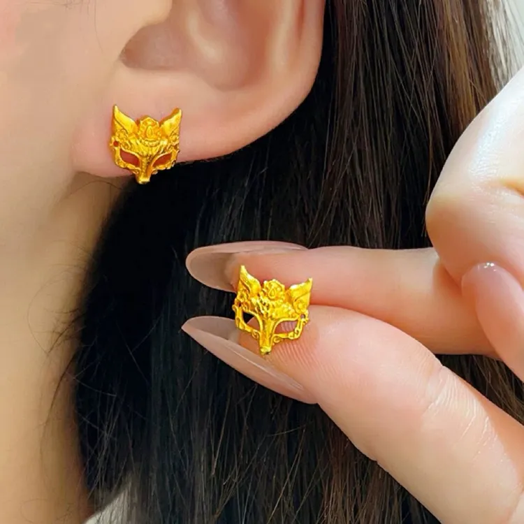 铜合金耳饰 狐狸面具耳钉女款气质假面狐狸·狐面复古宫廷款耳饰