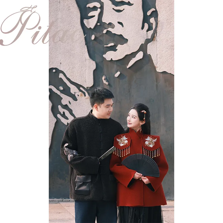 杜屁屁桃PITAO 原创【凤冠芳华】新中式刺绣披肩双面全羊毛大衣