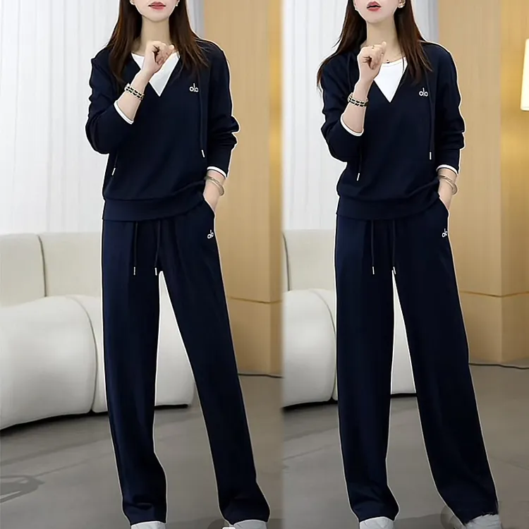 假两件卫衣套装女春秋2025年新款时尚女装跑步休闲运动长袖两件套