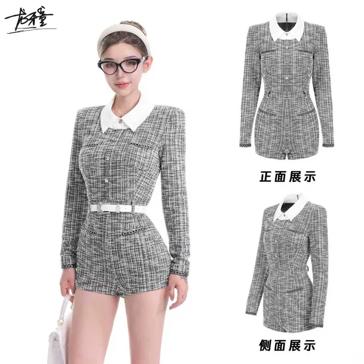 龙牙童推荐【连体小香风】小香风千金感秋冬气质小众修身收腰连衣裙