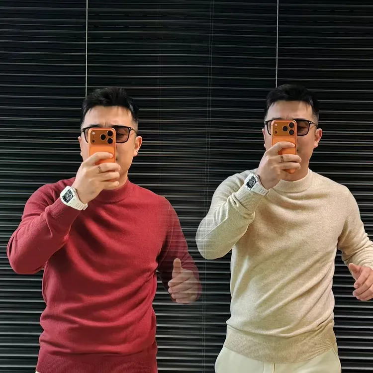 【绵羊毛+山羊绒】新款毛衣圆领修身纯色百搭休闲保暖长袖内搭2501