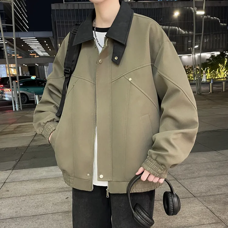 复古休闲宽松夹克男2025新款美式潮牌痞帅大码外套遮肉百搭上衣