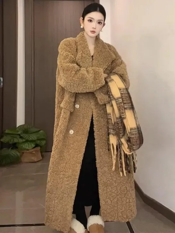 人造皮草 风衣复古毛领女2025冬季中长款纯色宽松型长款长袖厚款
