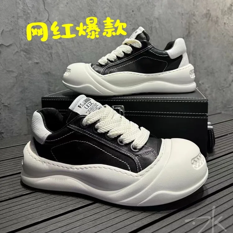真皮男士休闲大头鞋夏季新款2025爆款软底潮流运动鞋增高厚底鞋男