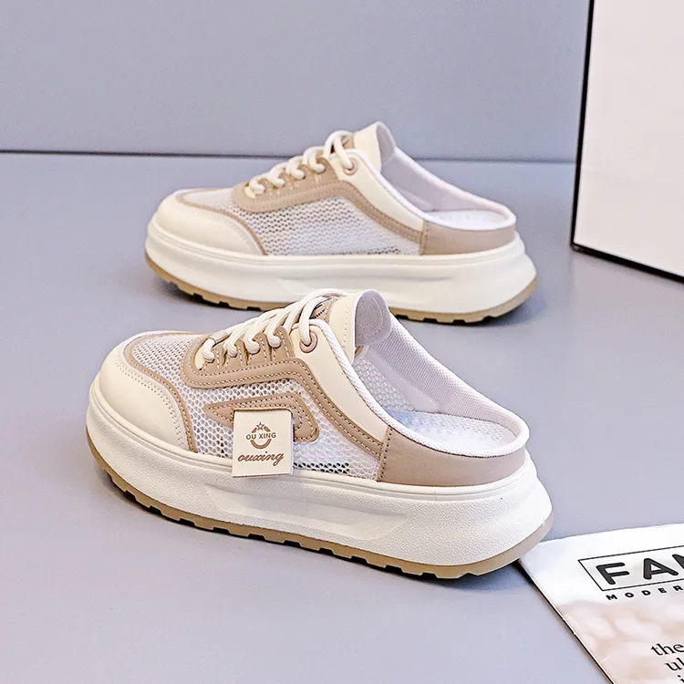 夏季网面透气半拖鞋懒人一脚蹬半托女鞋时尚休闲鞋子百搭外穿凉拖