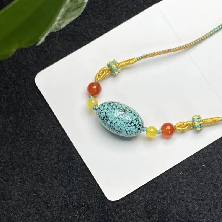 原矿绿松石网花栆珠桶珠脖挂手工精美百搭锁骨链尺寸17.3×29.2mm