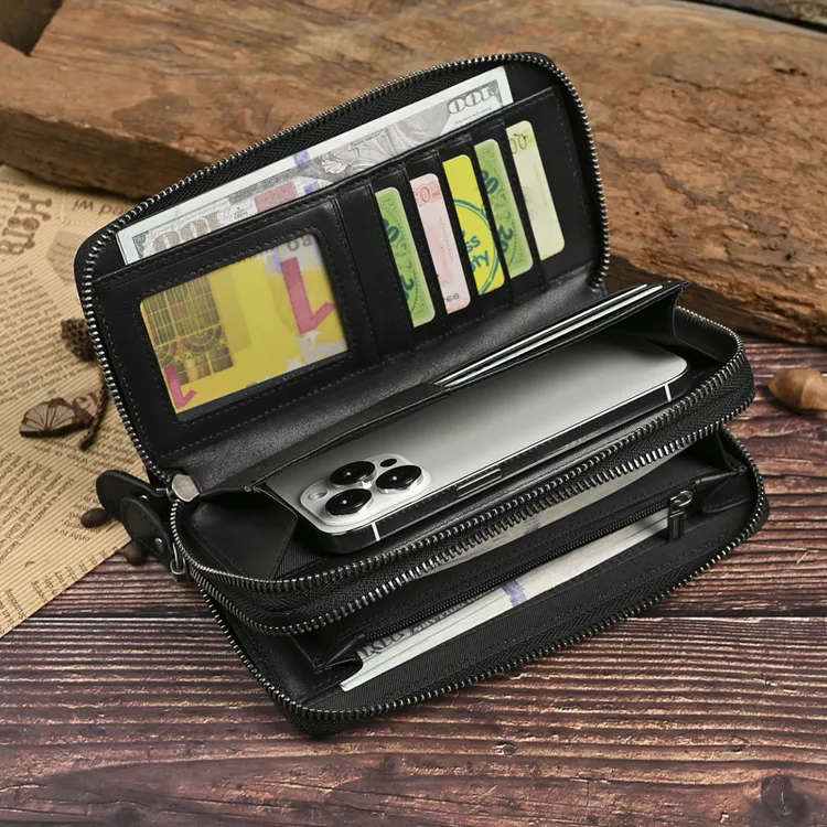 商务休闲韩式头层牛皮男士长款手包个性手拿包真皮大容量男士钱包