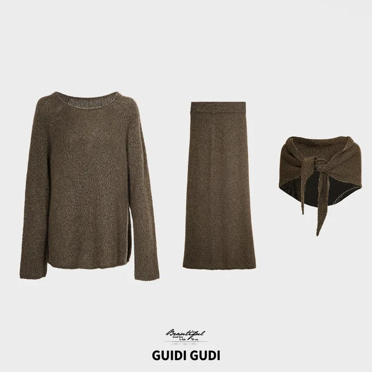 GUIDI GUDI【霍格沃兹】莱赛尔披肩毛衣半裙套装/黄加蓝