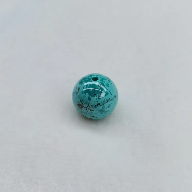 原矿高瓷绿松石玉化雨点带水草纹圆珠 直径13MM 重3.2g