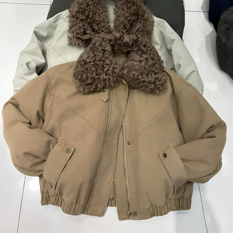 韩系短款羽绒棉服派克服女2025新款秋冬独特超好看厚毛领牛仔外套