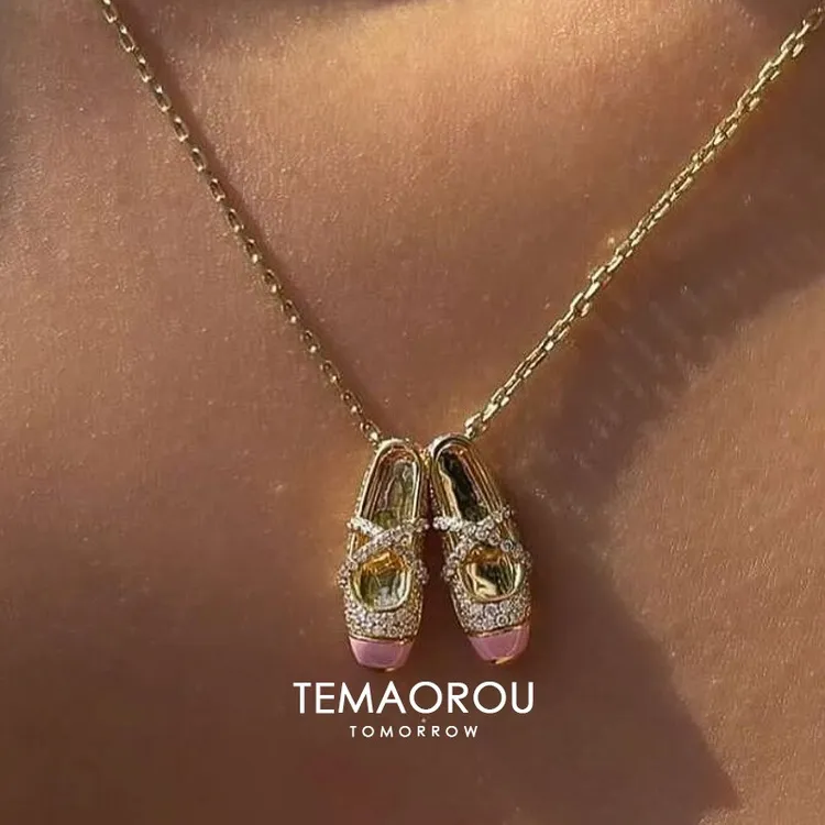 铜合金项链 芭蕾舞鞋碎钻项链2025新款颈链高级感轻奢小众锁骨链