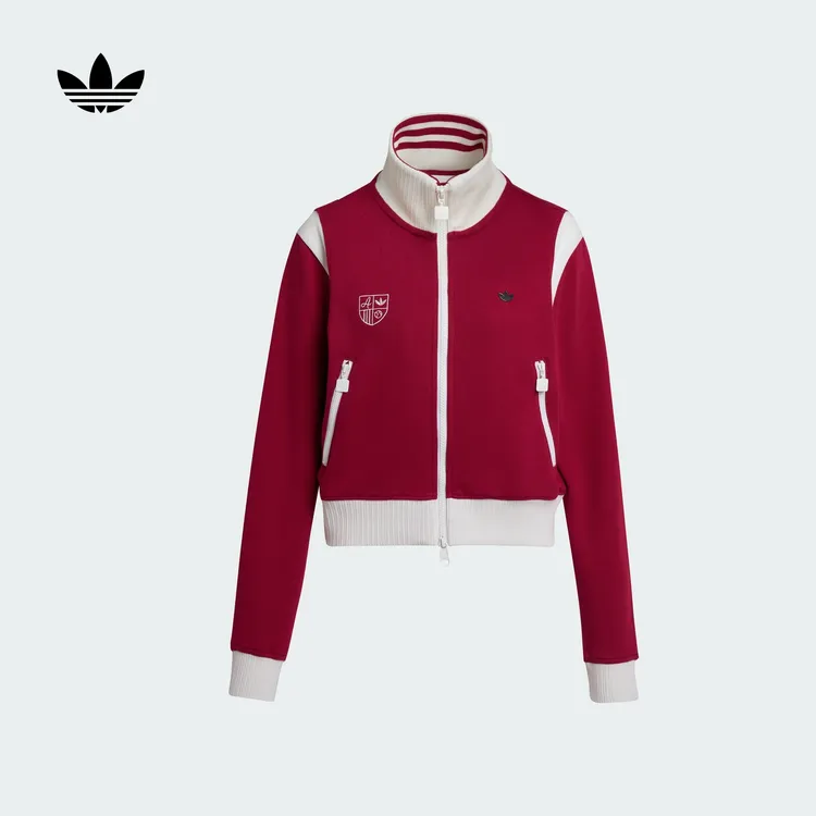 阿迪达斯三叶草 复古针织撞色立领运动外套女秋新款adidas KG8221