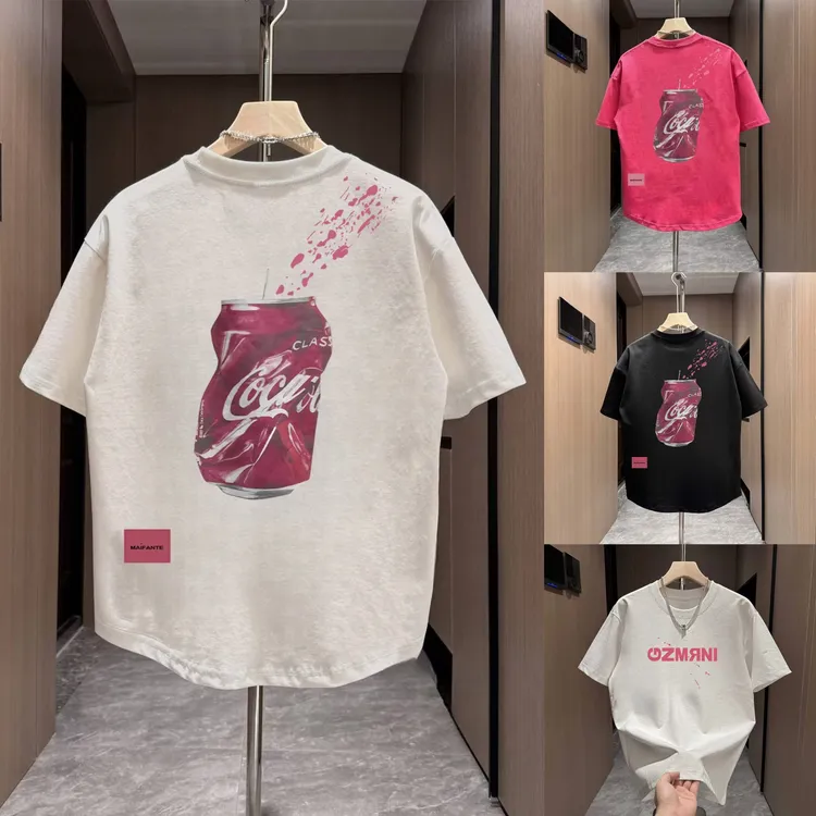 夏季新款潮流百搭时尚彩绘印花男士纯棉短袖t恤男女同款圆弧半袖