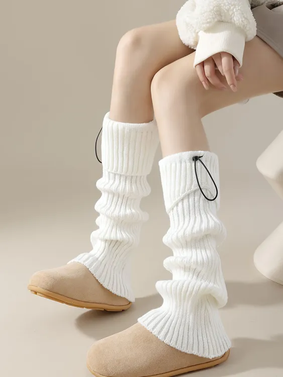 针织袜套女奶白色中筒堆堆袜子遮小腿套灰色修饰腿型春秋冬2025款