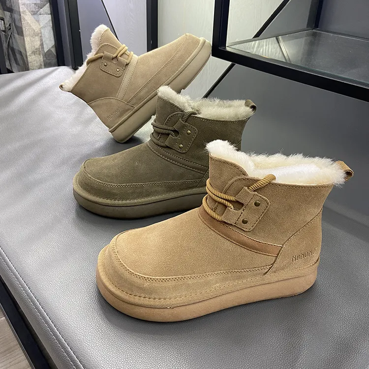 【米格格女鞋】冬季保暖2025雪地靴真皮全羊毛棉鞋泫雅风高帮马丁靴