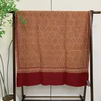 匠艺Kashmir Loom品牌pashmina羊绒克什米尔手工刺绣红金满绣披肩