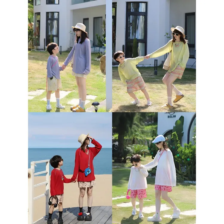 水母衣亲子装时装休闲夏季纯色中大童夏款衬衫女装薄父女装亲子装