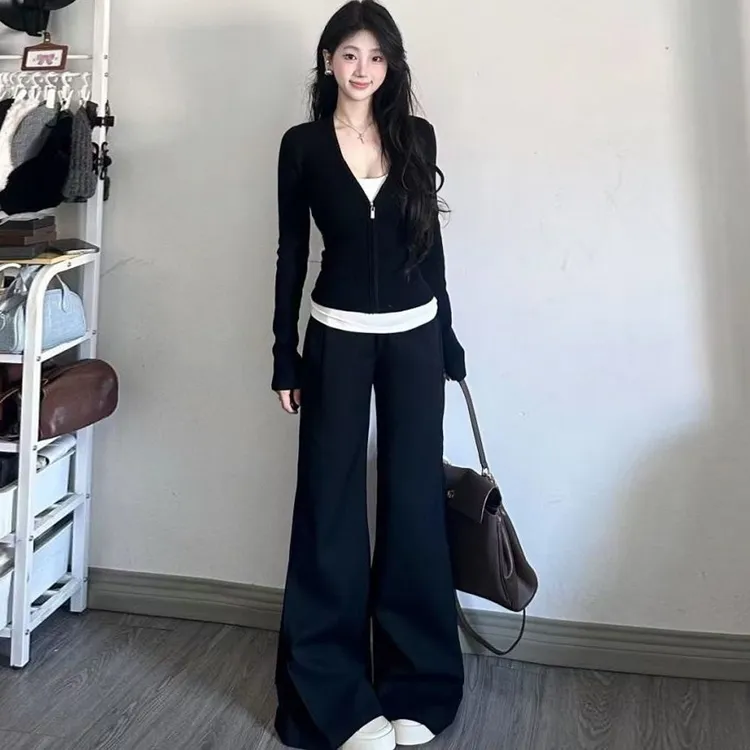 运动套装女秋季学生韩版宽松时尚网红高级感假两件卫衣休闲两件套