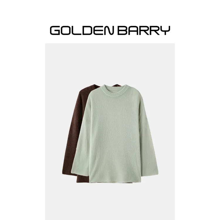 |243085百搭女士简约针织长袖宽松圆领毛衣时尚