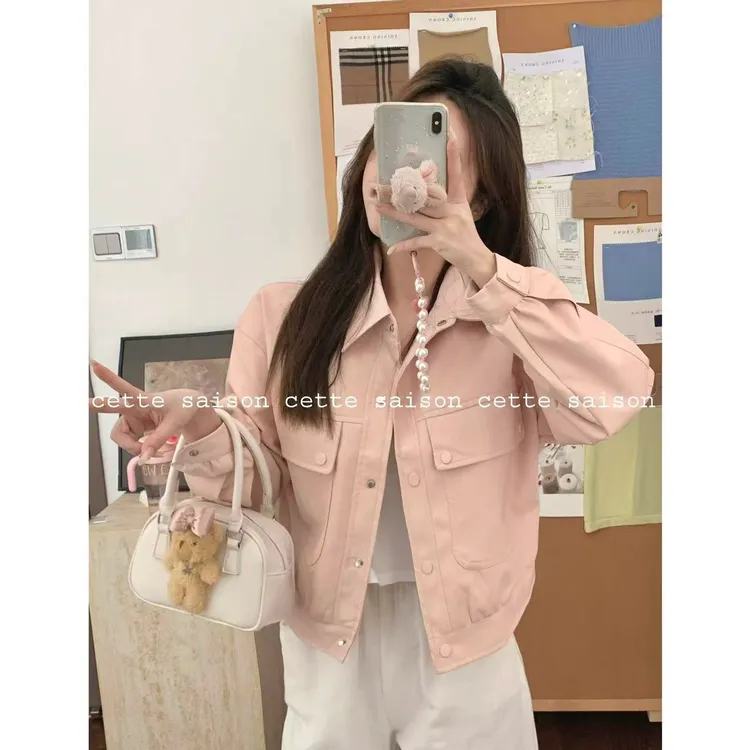 皮衣女2025秋装新款POLO领休闲工装风高级感小众皮夹克