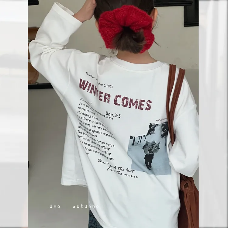 现货「UNO AUTUNNO」【耍大牌】糯米双面女中大童字母圆领T恤GQ1889