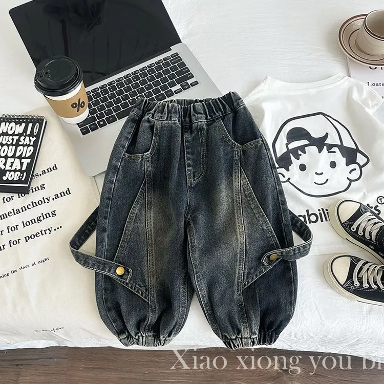 男童裤子2025秋季新款小儿童秋装潮帅工装裤宝宝早秋时髦牛仔长裤