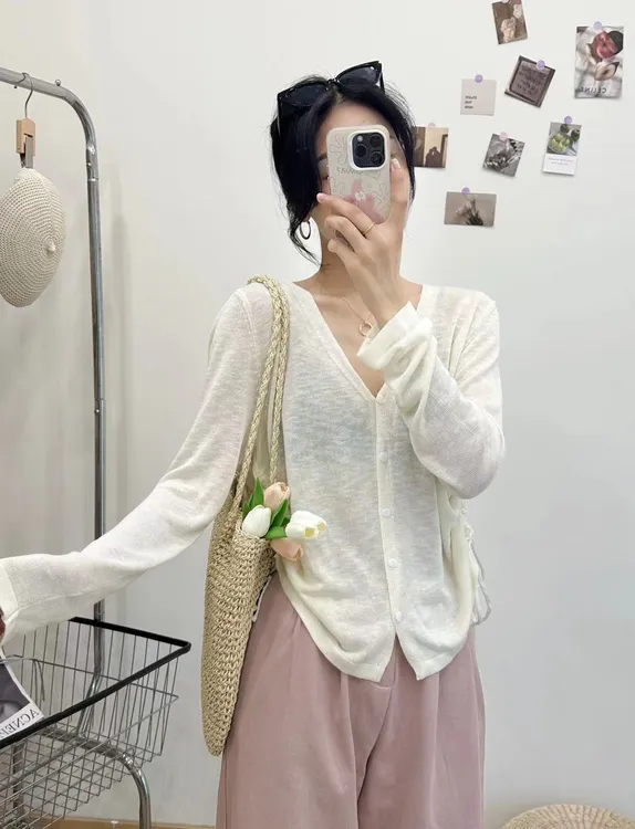 a803韩宽松针织防晒开衫薄款女夏季披肩外搭长袖罩衫空调衫外套