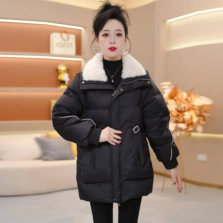 翻白毛领中长款拼色保暖时尚羽绒服新款宽松2025年冬季SJYH3658