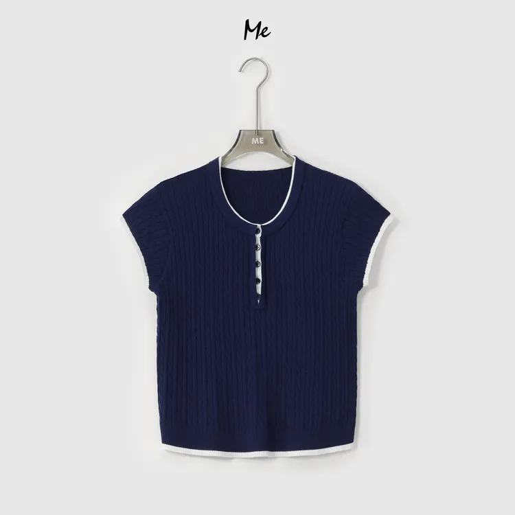 ME【深海POLO(假两件)】蚕丝绵羊毛绞花奢牌感时尚针织衫MEHS3536
