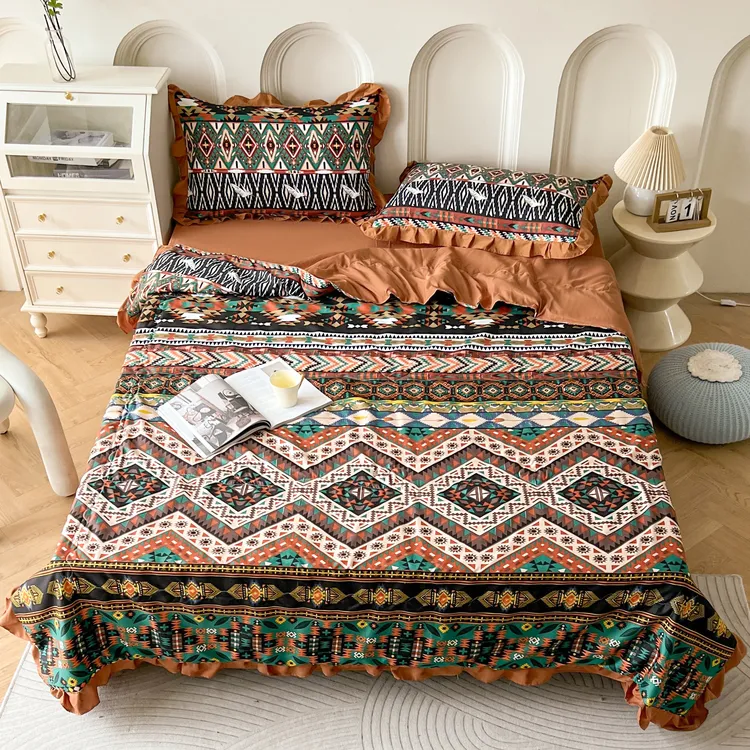 【新疆包邮】波西米亚民族风亲肤双人多层夏凉被四件套欧美印花机洗