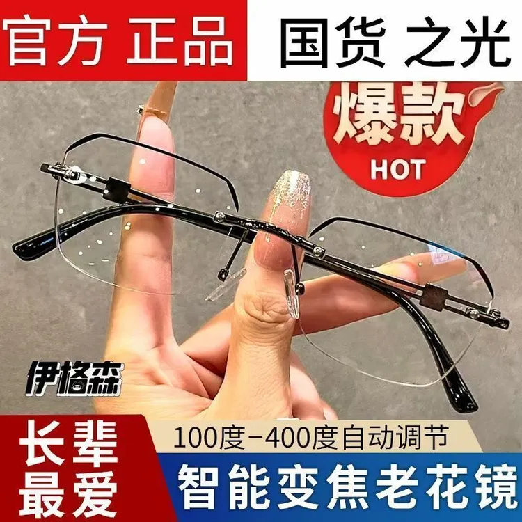 【目驰旗舰】高端时尚高颜值奢华金属无框设计超轻防蓝光老花镜商品图