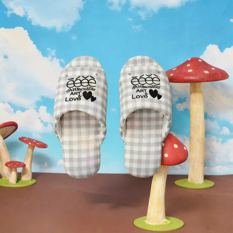 “维希格”丨eeee标语格子防臭室内居家地板棉拖鞋情侣静音防滑棉拖