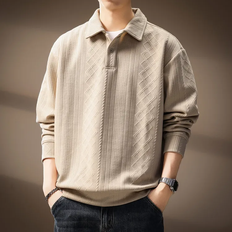 MR.MUDI/穆迪先生高端法式菱形格提花长袖针织衫男秋季宽松Polo衫
