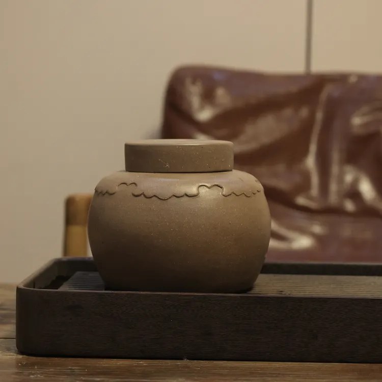 老紫泥桃花泥红泥陶瓷本绿天青清水泥醒茶罐子800毫升一斤半装