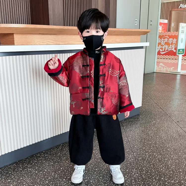 男童加绒唐装套装冬季儿童新年拜年服2026新款喜庆宝宝汉服两件套
