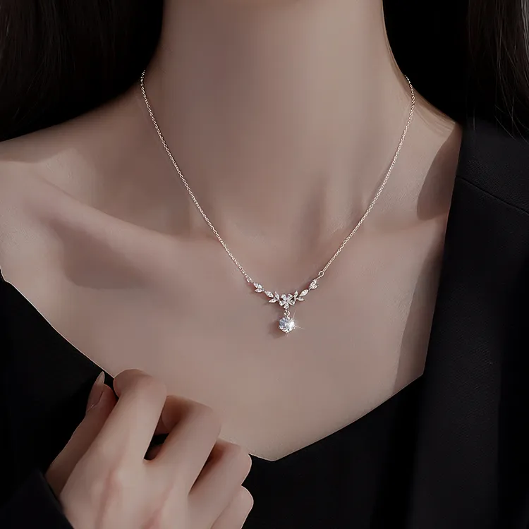 坠链均足银锆石 999纯银麦穗项链女2025新款爆款锁骨链时尚颈链