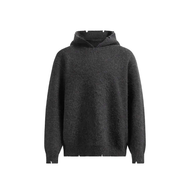 CHINISM赤尘 深灰色拉毛连帽毛衣男冬季新CXTA44L4076