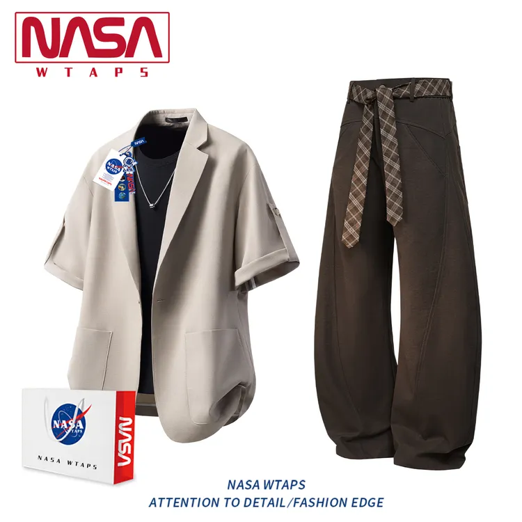 NASA WTAPS短袖西装套装男夏季薄款垂感休闲西裤老钱风高级两件套