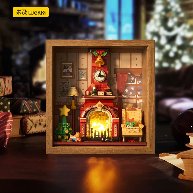 【圣诞礼物】冬日壁炉复古木质积木相框拼装玩具创意白噪音家居摆件