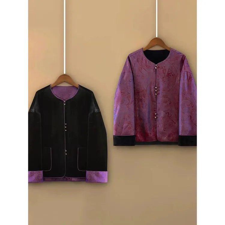 【SR如画诉秋】双面穿新中式国风醋酸丝绒浮光锦圆领长袖外套秋季