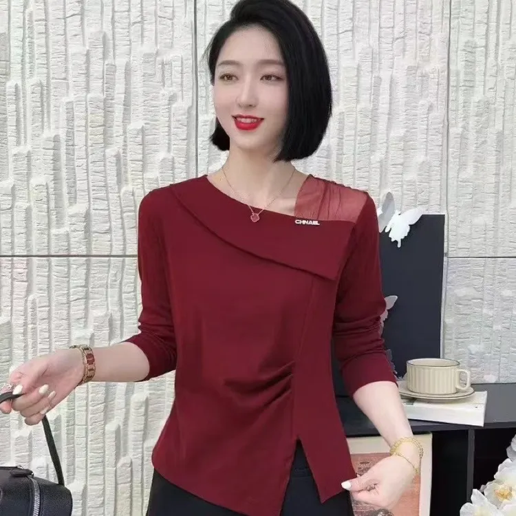莱卡棉休闲时尚修身显瘦百搭洋气长袖小衫