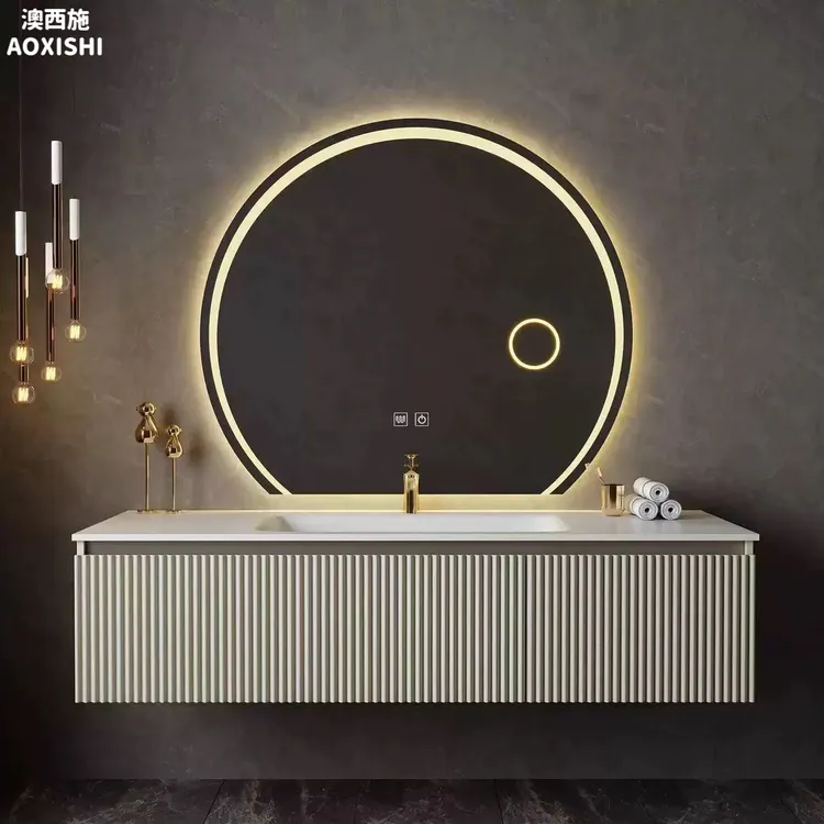 2025新款实木岩板热弯一体盆浴室柜组合卫生间陶瓷洗手洗脸洗漱台